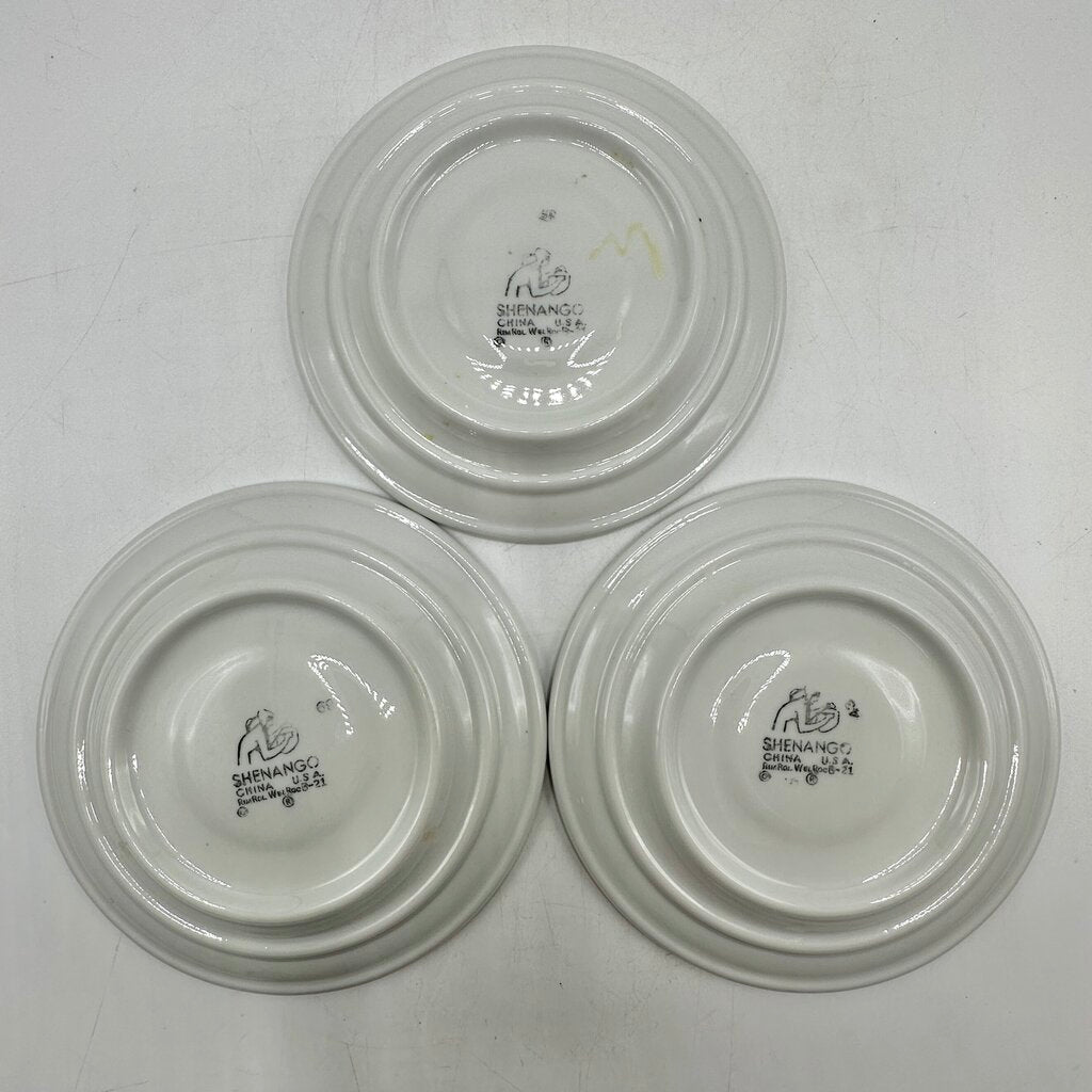 Vintage Shenango Restaurantware 3 Rim Dessert Bowls & 3 Bread Plates/Saucers Blue and White Florals /cb