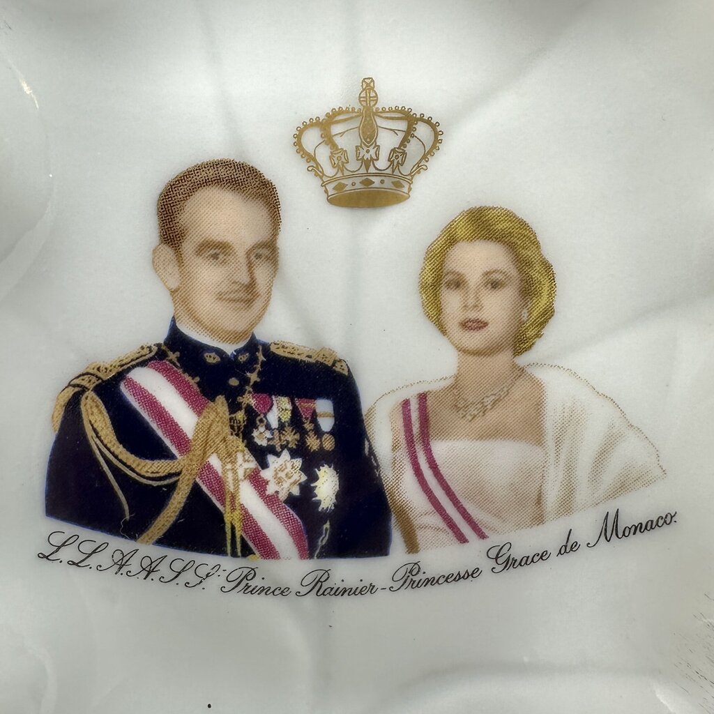 Vintage Limoges Prince Rainier & Princess Grace of Monaco Leaf Shaped Porcelain Trinket Dish /cb