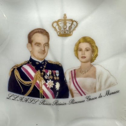 Vintage Limoges Prince Rainier & Princess Grace of Monaco Leaf Shaped Porcelain Trinket Dish /cb