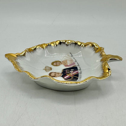 Vintage Limoges Prince Rainier & Princess Grace of Monaco Leaf Shaped Porcelain Trinket Dish /cb