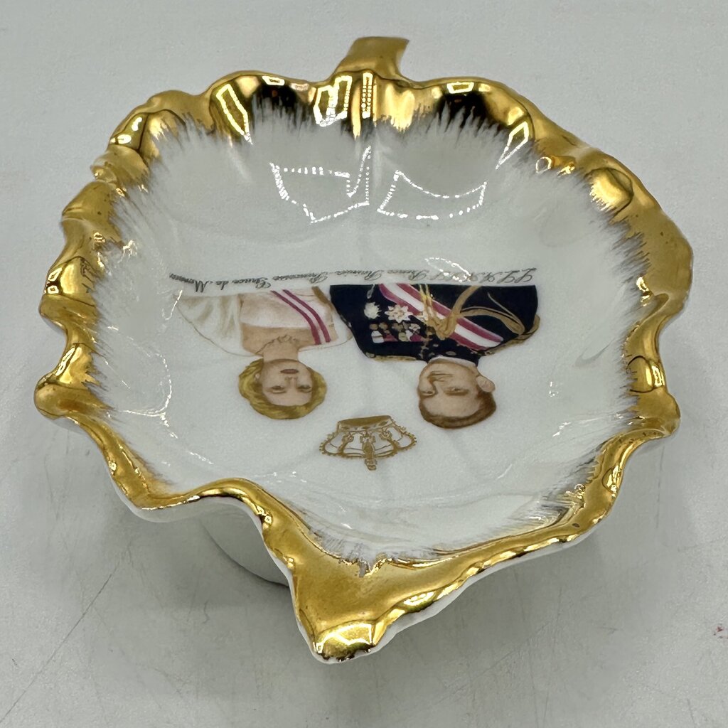 Vintage Limoges Prince Rainier & Princess Grace of Monaco Leaf Shaped Porcelain Trinket Dish /cb