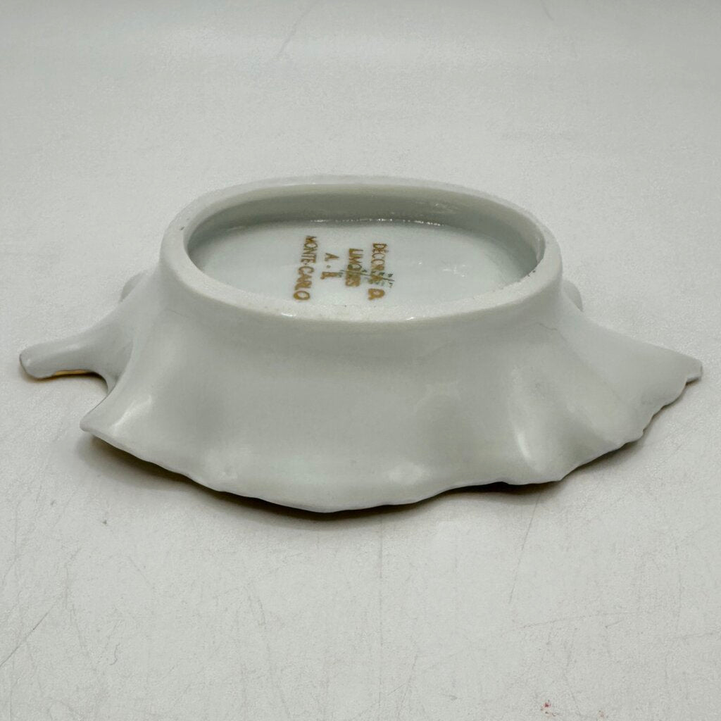 Vintage Limoges Prince Rainier & Princess Grace of Monaco Leaf Shaped Porcelain Trinket Dish /cb