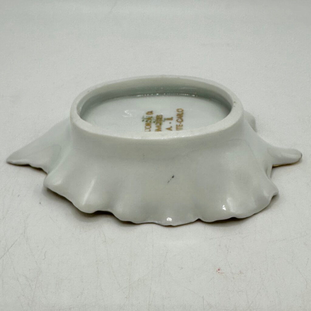 Vintage Limoges Prince Rainier & Princess Grace of Monaco Leaf Shaped Porcelain Trinket Dish /cb