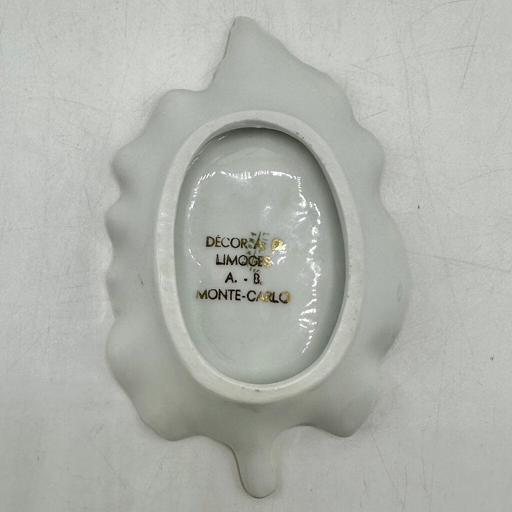 Vintage Limoges Prince Rainier & Princess Grace of Monaco Leaf Shaped Porcelain Trinket Dish /cb