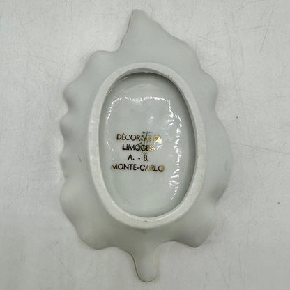 Vintage Limoges Prince Rainier & Princess Grace of Monaco Leaf Shaped Porcelain Trinket Dish /cb