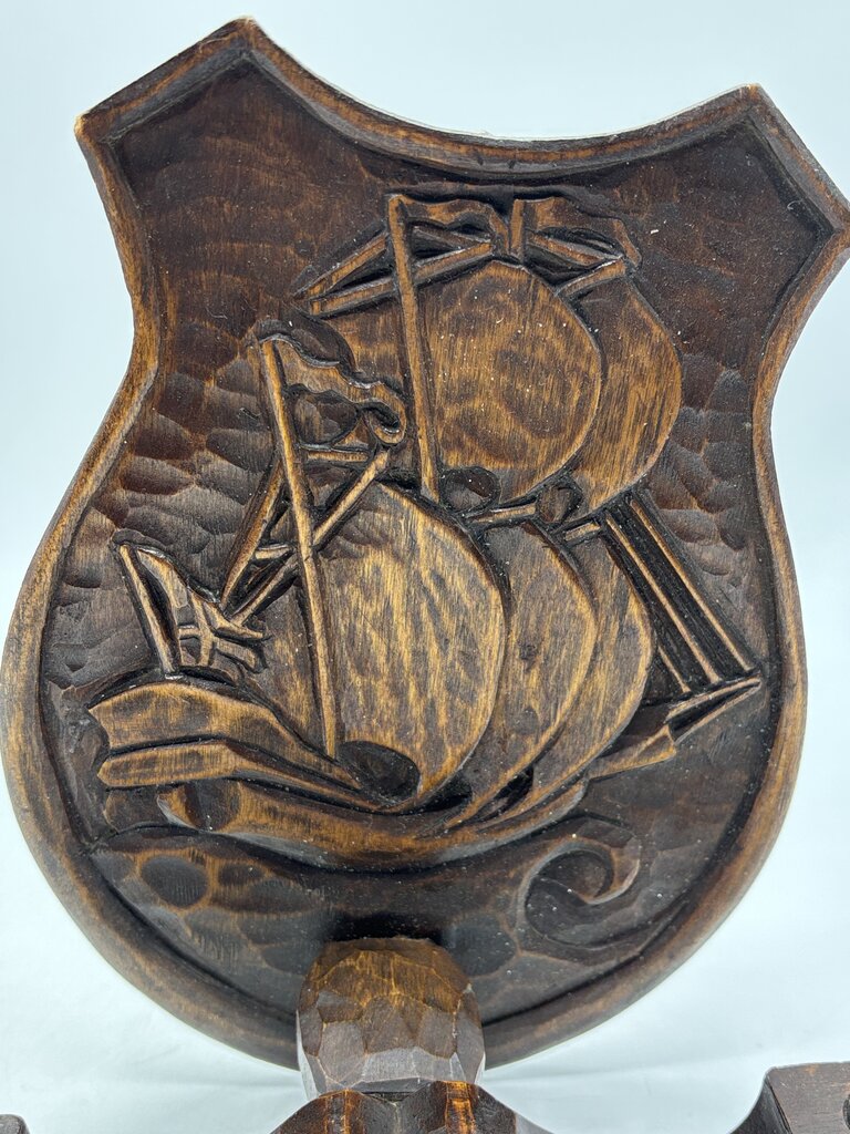 Vtg. Pair of Hand Carved Wooden Candle Sconce Nautical Theme /j