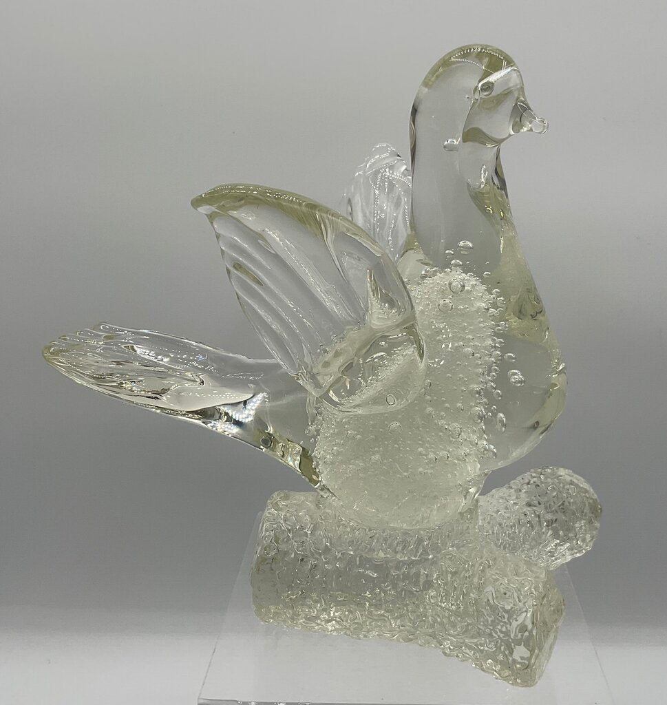 Vintage Clear Murano Glass Dove Perched on Branch Figurine /s