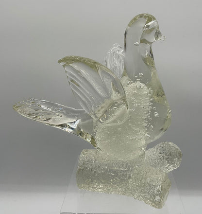 Vintage Clear Murano Glass Dove Perched on Branch Figurine /s