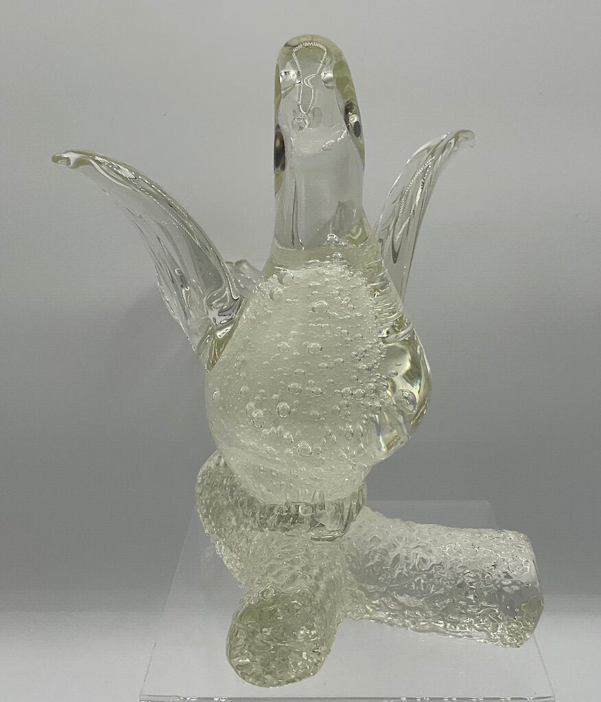 Vintage Clear Murano Glass Dove Perched on Branch Figurine /s