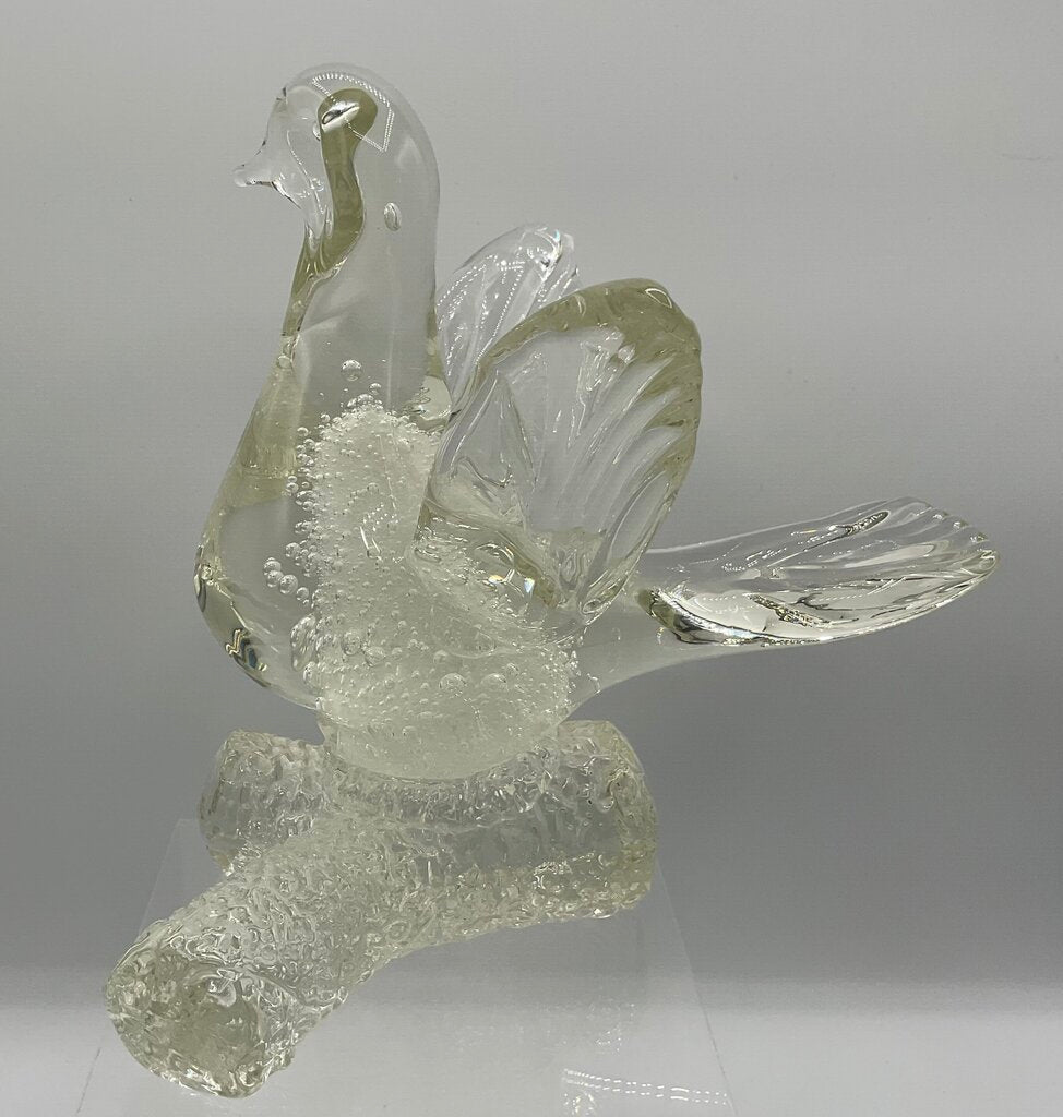 Vintage Clear Murano Glass Dove Perched on Branch Figurine /s