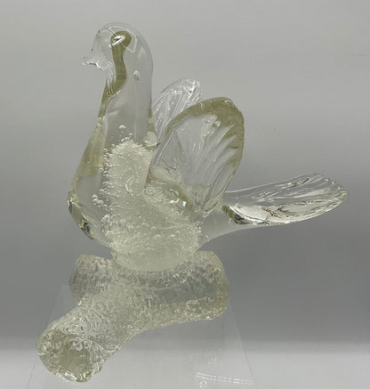 Vintage Clear Murano Glass Dove Perched on Branch Figurine /s