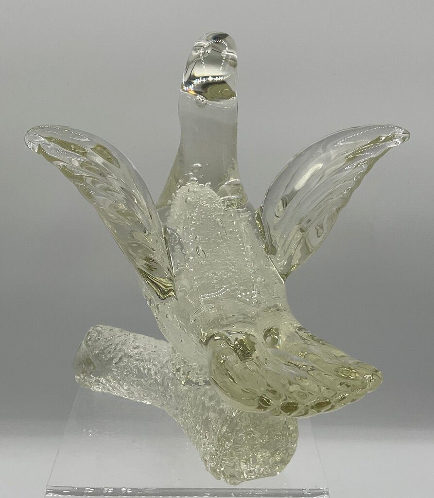 Vintage Clear Murano Glass Dove Perched on Branch Figurine /s