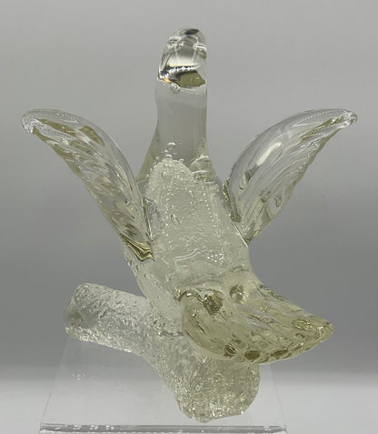 Vintage Clear Murano Glass Dove Perched on Branch Figurine /s