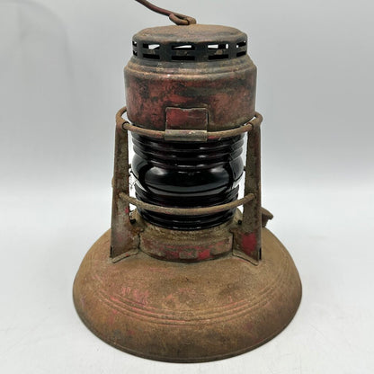 Antique Embury No 40 Traffic Guard Kerosene Lantern-Red Globe-All Original-Rustic /cb