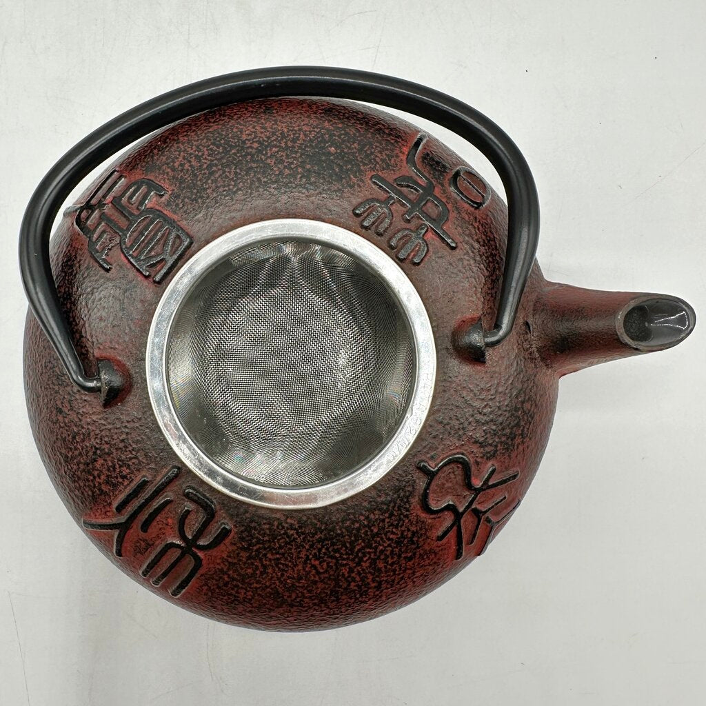 Japanese Cast Iron Tetsubin Teapot Enamel Lined w/Stainless Steel Infuser Red/Black /cb