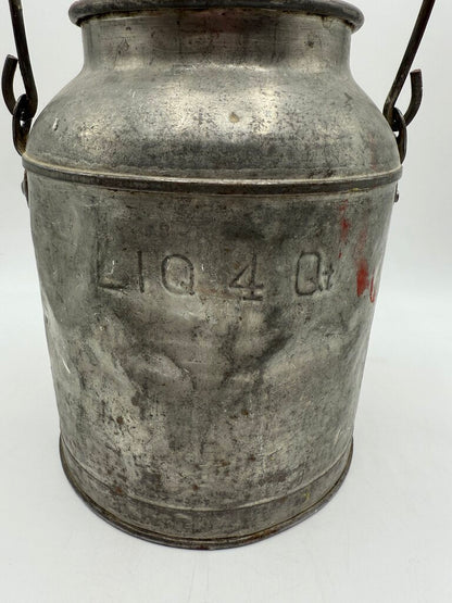 Vintage Metal Milk Jug 4 Quart 9” Tall Farmhouse /rw