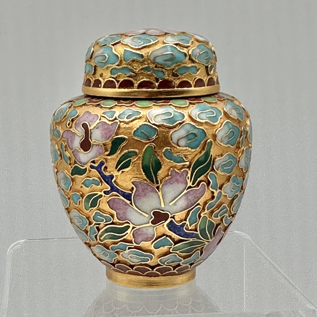 Vintage Miniature 2 1/2 Inch Chinese Floral Cloisonne Ginger Jar /cb