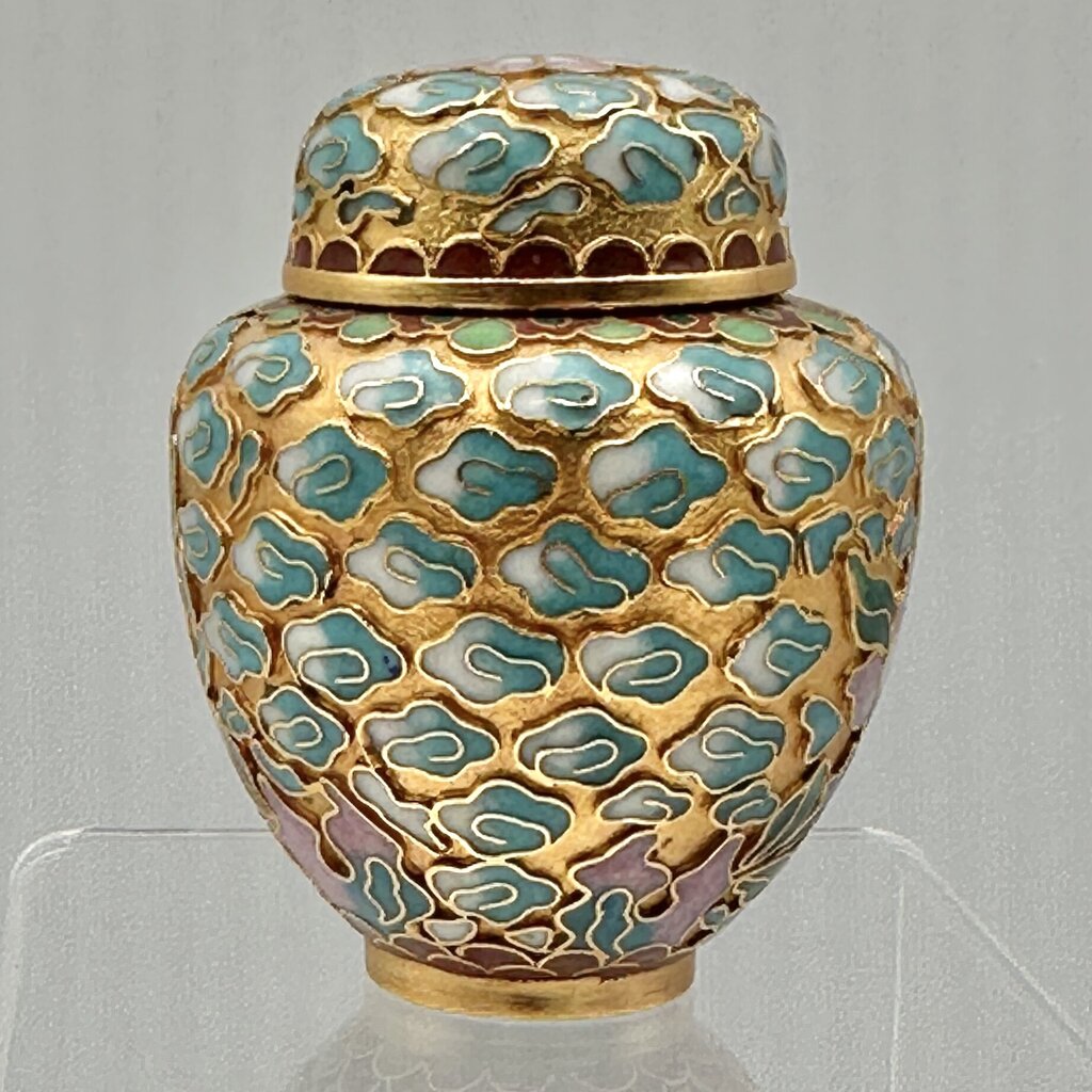 Vintage Miniature 2 1/2 Inch Chinese Floral Cloisonne Ginger Jar /cb
