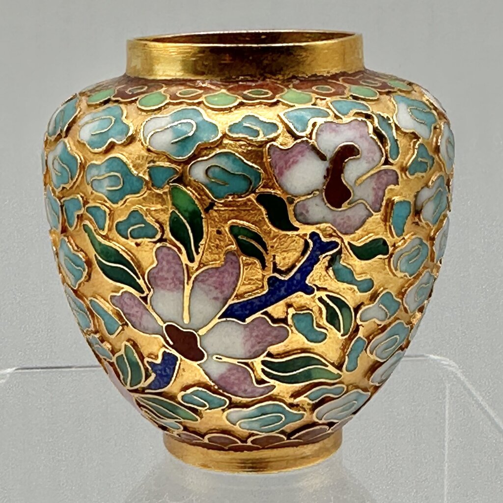 Vintage Miniature 2 1/2 Inch Chinese Floral Cloisonne Ginger Jar /cb