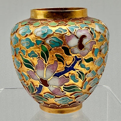 Vintage Miniature 2 1/2 Inch Chinese Floral Cloisonne Ginger Jar /cb