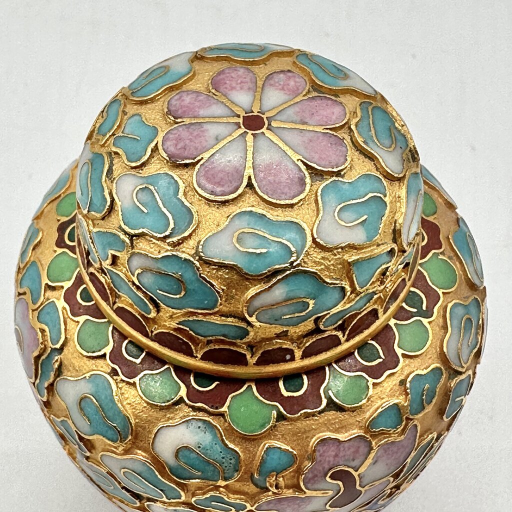 Vintage Miniature 2 1/2 Inch Chinese Floral Cloisonne Ginger Jar /cb