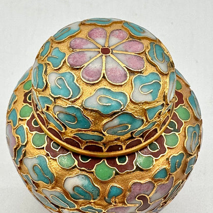 Vintage Miniature 2 1/2 Inch Chinese Floral Cloisonne Ginger Jar /cb