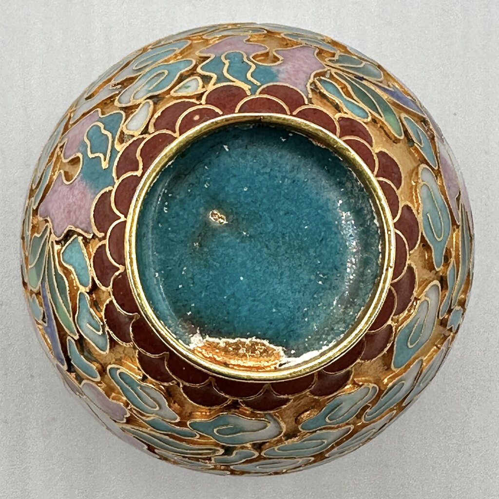 Vintage Miniature 2 1/2 Inch Chinese Floral Cloisonne Ginger Jar /cb