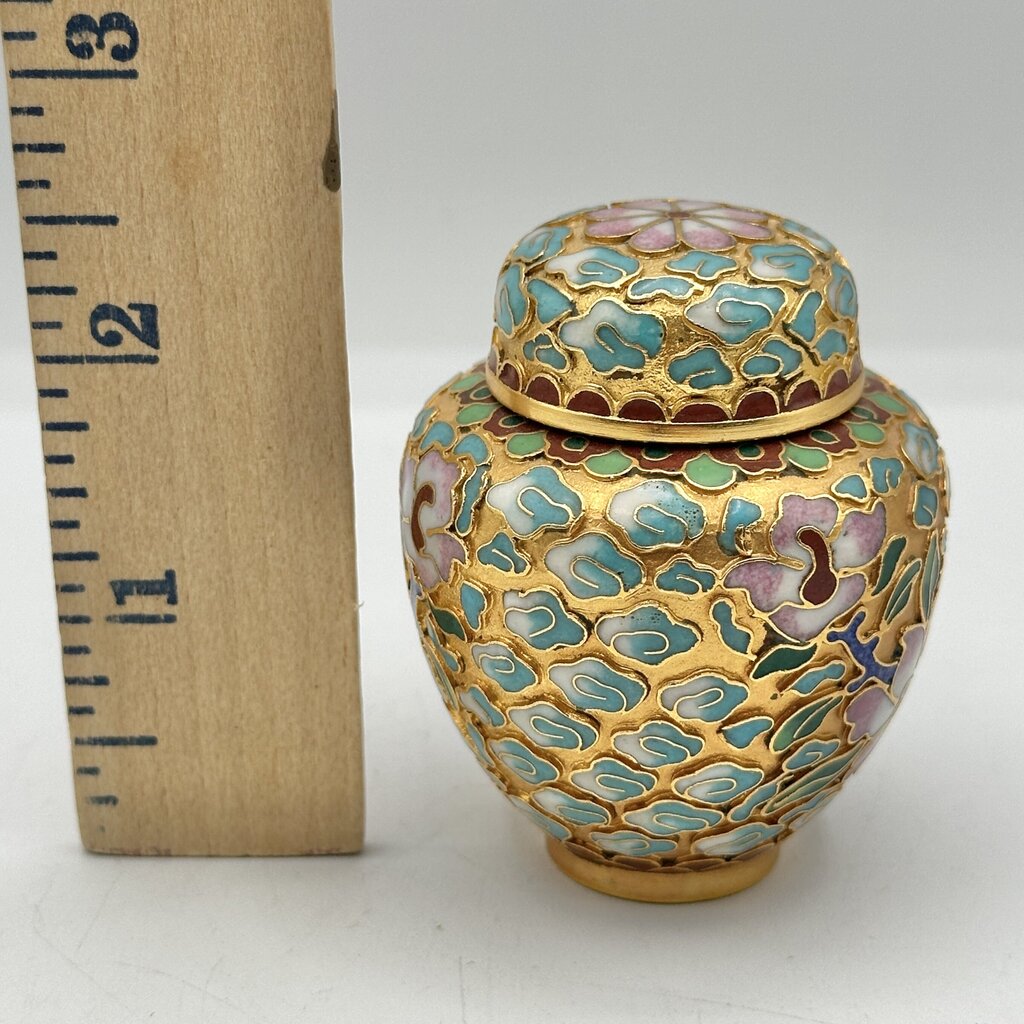 Vintage Miniature 2 1/2 Inch Chinese Floral Cloisonne Ginger Jar /cb
