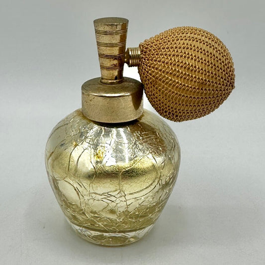 Vintage DeVilbiss Gold Crackle Glass Perfume Bottle Atomizer /cb