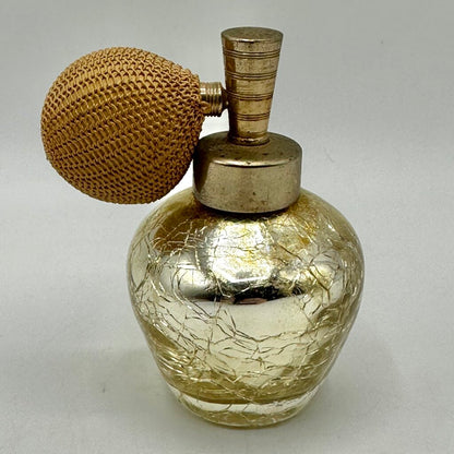 Vintage DeVilbiss Gold Crackle Glass Perfume Bottle Atomizer /cb