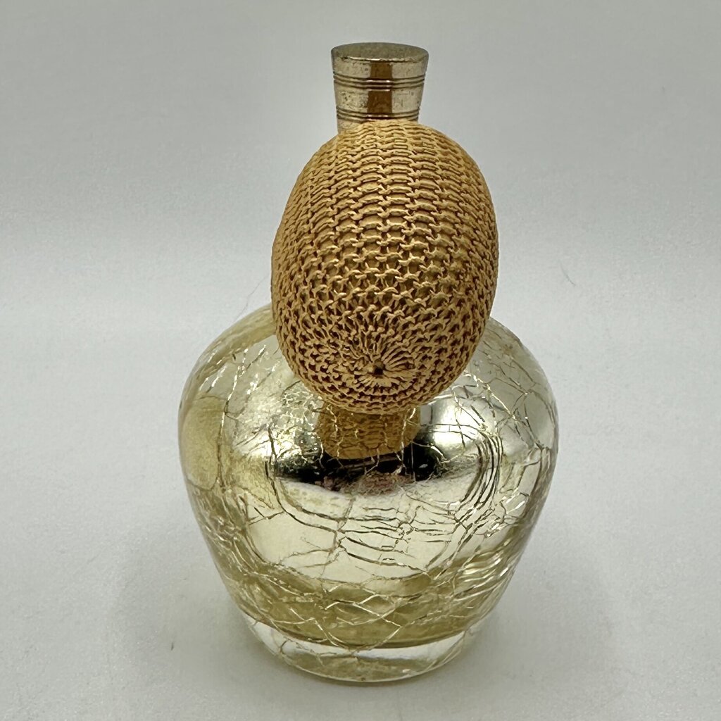 Vintage DeVilbiss Gold Crackle Glass Perfume Bottle Atomizer /cb