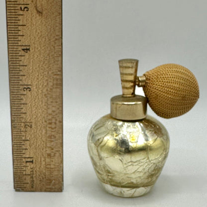 Vintage DeVilbiss Gold Crackle Glass Perfume Bottle Atomizer /cb