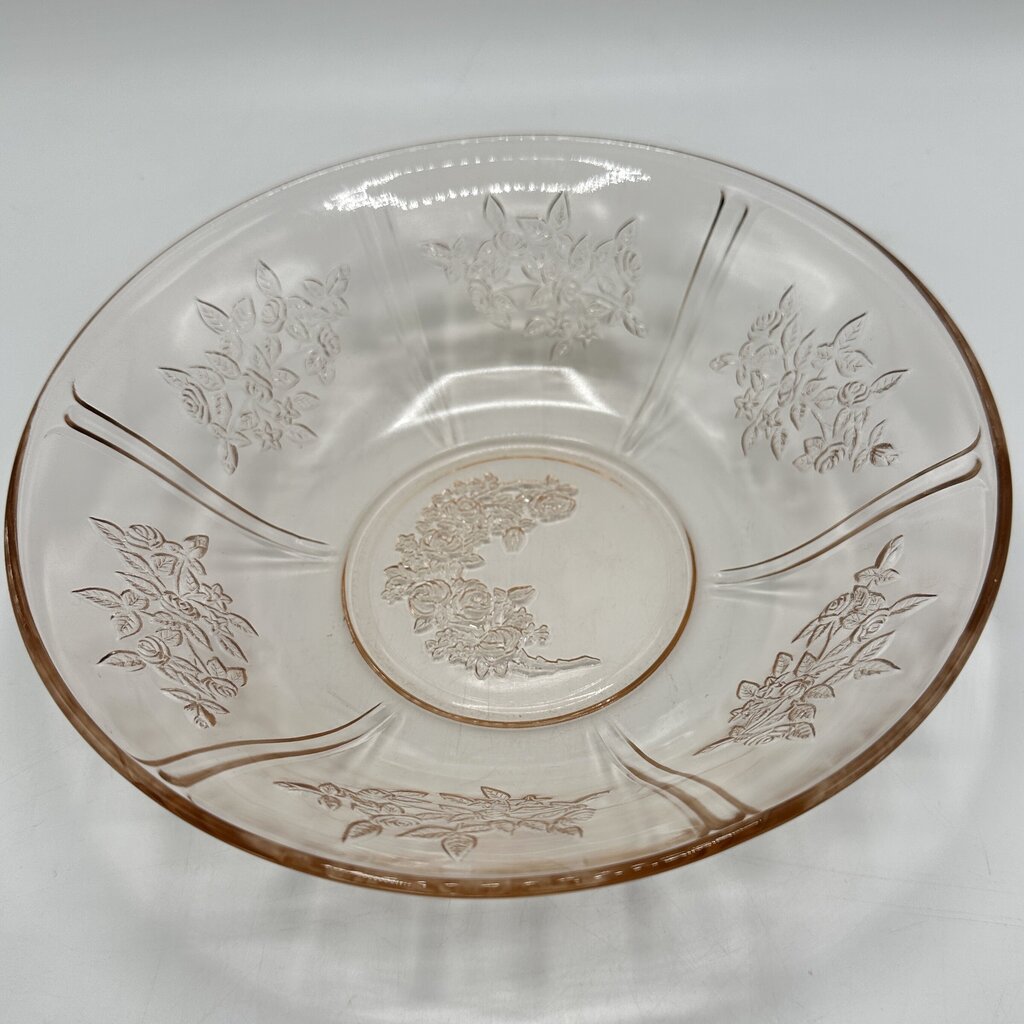 Vintage Federal Glass Sharon Cabbage Rose 8” Pink Depression Glass Bowl /cb