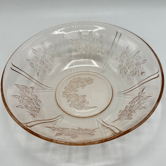 Vintage Federal Glass Sharon Cabbage Rose 8” Pink Depression Glass Bowl /cb
