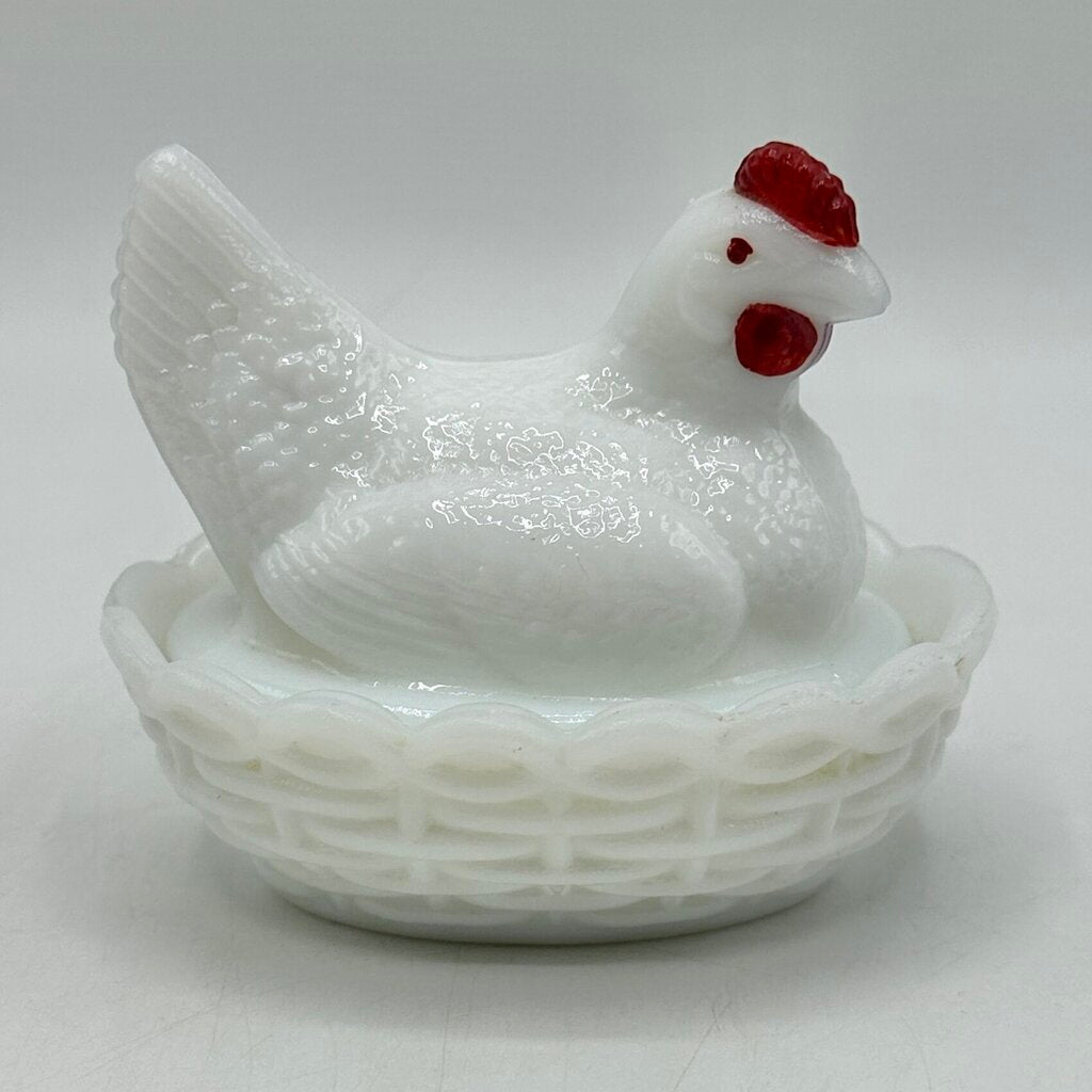 Vintage Set Of 2 Small Milk Glass Hen On Nest Dishes Westmoreland & Hazel Atlas /cb