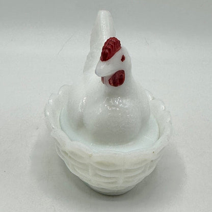 Vintage Set Of 2 Small Milk Glass Hen On Nest Dishes Westmoreland & Hazel Atlas /cb