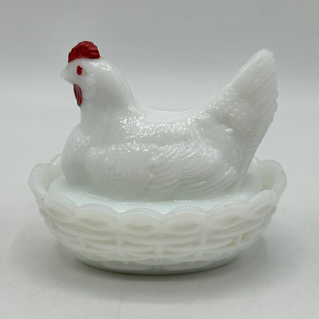 Vintage Set Of 2 Small Milk Glass Hen On Nest Dishes Westmoreland & Hazel Atlas /cb