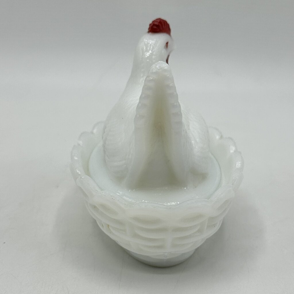 Vintage Set Of 2 Small Milk Glass Hen On Nest Dishes Westmoreland & Hazel Atlas /cb