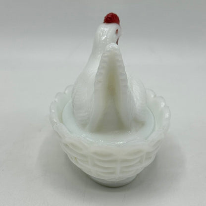 Vintage Set Of 2 Small Milk Glass Hen On Nest Dishes Westmoreland & Hazel Atlas /cb