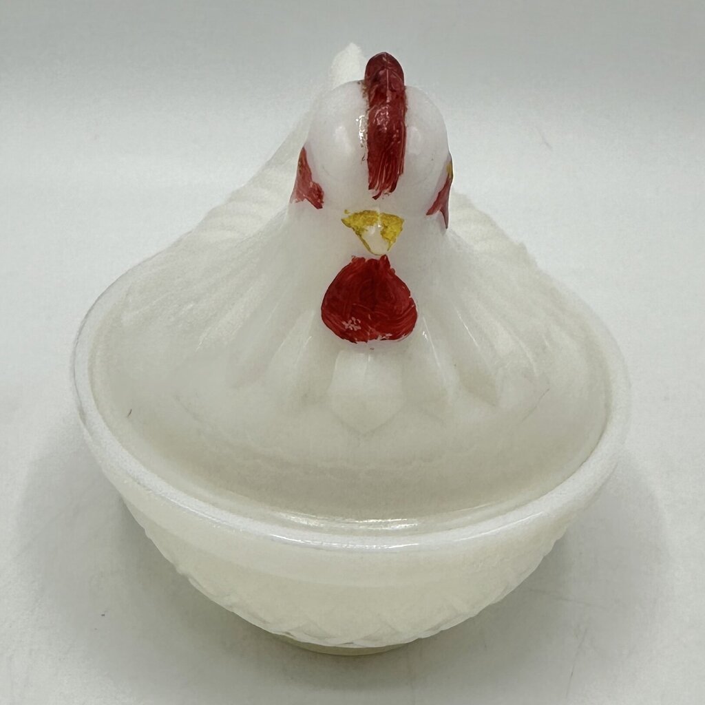 Vintage Set Of 2 Small Milk Glass Hen On Nest Dishes Westmoreland & Hazel Atlas /cb