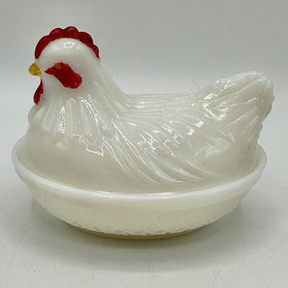 Vintage Set Of 2 Small Milk Glass Hen On Nest Dishes Westmoreland & Hazel Atlas /cb