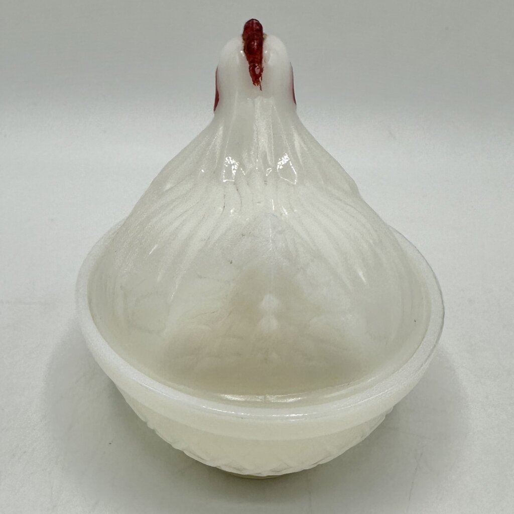Vintage Set Of 2 Small Milk Glass Hen On Nest Dishes Westmoreland & Hazel Atlas /cb