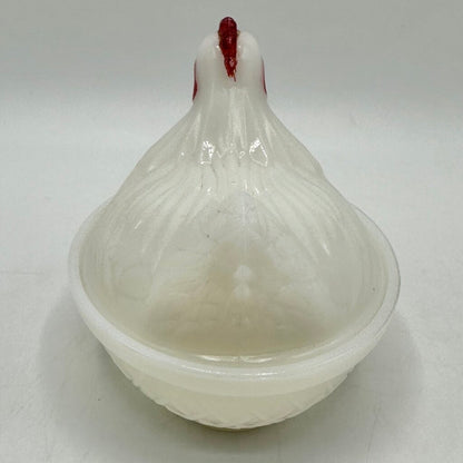 Vintage Set Of 2 Small Milk Glass Hen On Nest Dishes Westmoreland & Hazel Atlas /cb