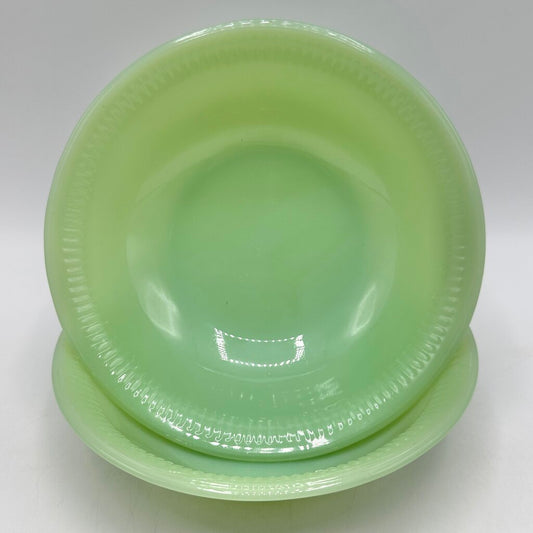 Vintage Set of 2 Anchor Hocking Fire King Oven Ware Jane Ray Jadeite 6” Cereal/Soup Bowls /cb
