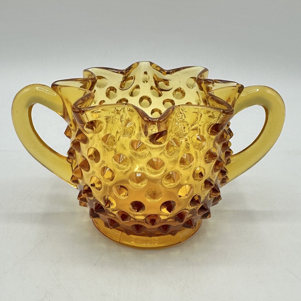 Vintage Fenton Colonial Amber Hobnail Full Star Sugar Bowl & Creamer Set /cb