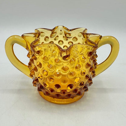 Vintage Fenton Colonial Amber Hobnail Full Star Sugar Bowl & Creamer Set /cb