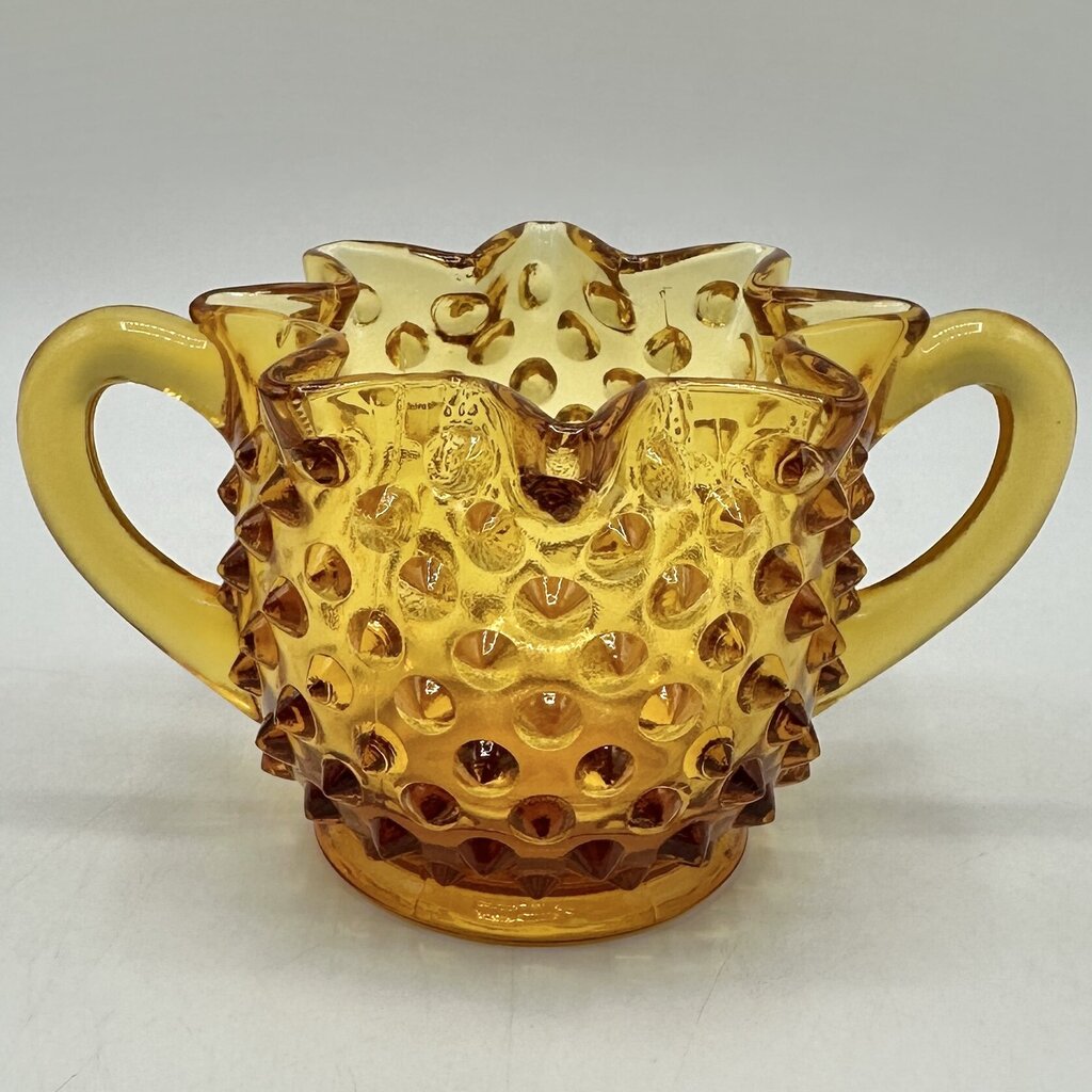 Vintage Fenton Colonial Amber Hobnail Full Star Sugar Bowl & Creamer Set /cb