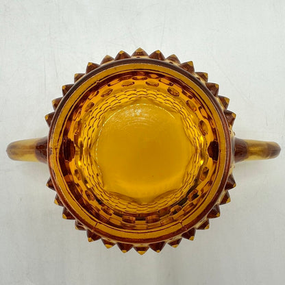Vintage Fenton Colonial Amber Hobnail Full Star Sugar Bowl & Creamer Set /cb
