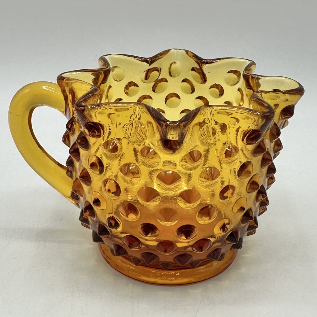 Vintage Fenton Colonial Amber Hobnail Full Star Sugar Bowl & Creamer Set /cb