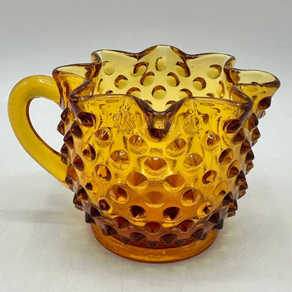 Vintage Fenton Colonial Amber Hobnail Full Star Sugar Bowl & Creamer Set /cb